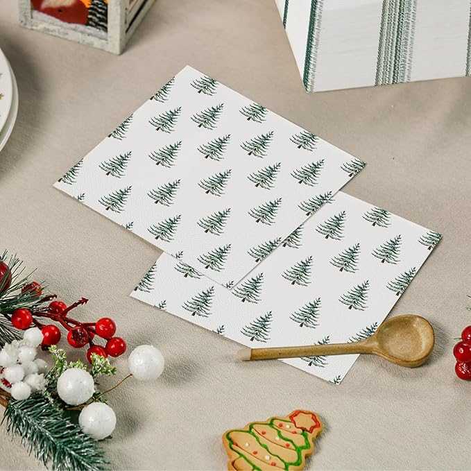 Horaldaily 100 Christmas Disposable Paper Decorative Luncheon Napkins, Christmas Tree Hand Towel for Party Lunch Dinner Kitchen Bathroom