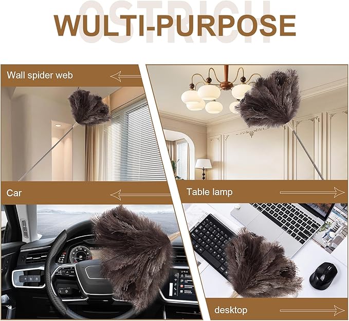 Extendable 94.5 Inch Ostrich Feather Duster with Extension Used for Home Cleaning Ceilings Furniture Fans Washable（210cm Telescopic Rod,Grey）