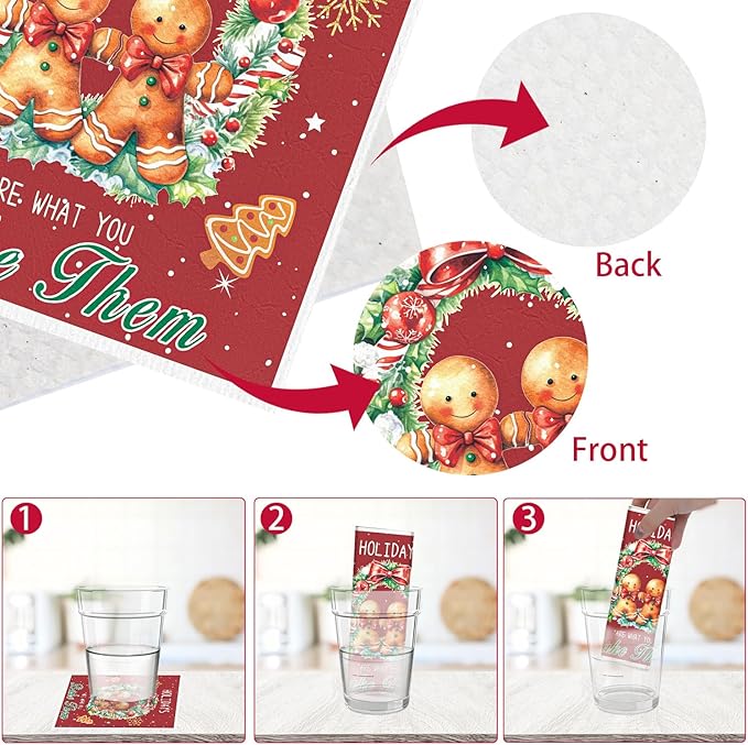 Christmas Swedish Dishcloths for Kitchen - 6PCS Gingerbread Christmas Swedish Cloths for Washing Dishes, Gingerbread Candy Reusable Dish Towels Gifts, Xmas Washable Cleaning Sponge for Home