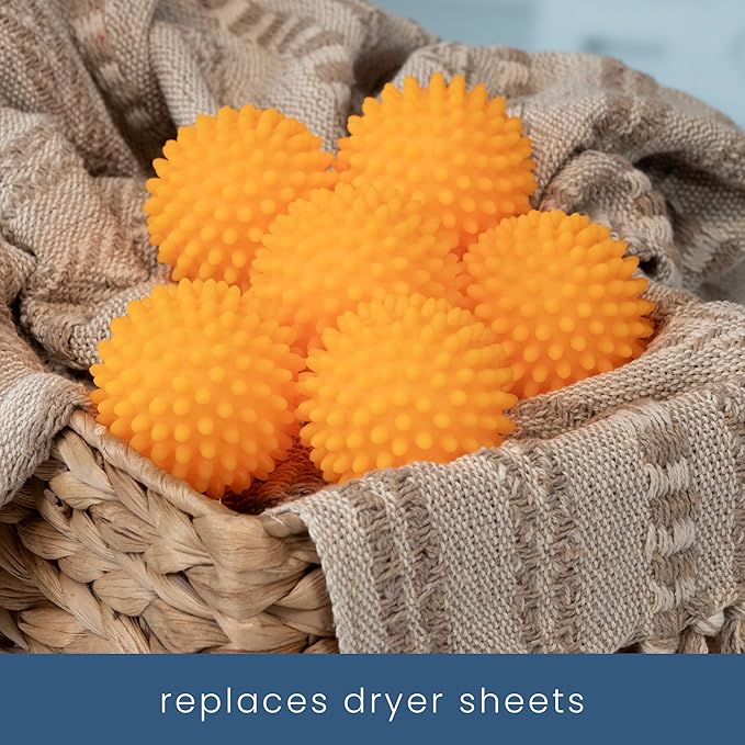 S&T INC. Reusable Plastic Dryer Balls, Fabric Softener for Laundry, Orange, 2.5 in, 6 Pack