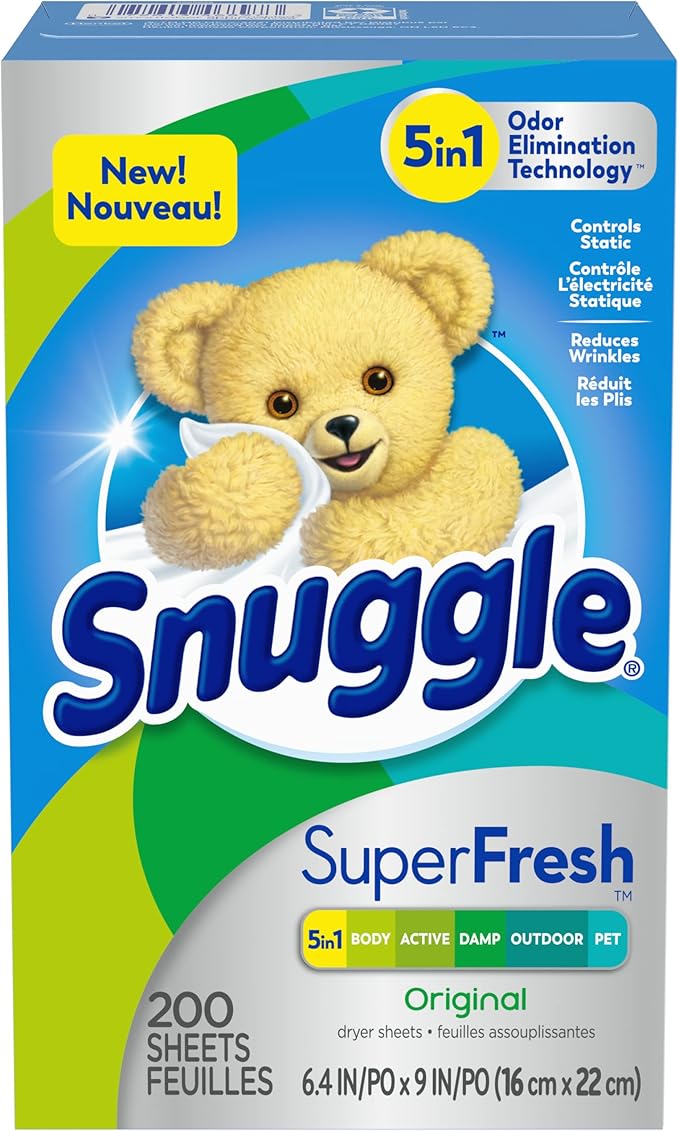 Snuggle Plus SuperFresh Fabric Softener Dryer Sheets with Static Control and Odor Eliminating Technology, Original, 200 Count (Pack of 6)