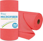AIDEA Microfiber Cleaning Cloth Roll, 50PK Red, Reusable Paper Towels Tear Away Cloth, Microfiber Towels Washable Shop Rags, Lint Free Cleaning Rags for House, Kitchen, Window, 11.5"×11.5"