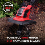 Cordless Tiller Cultivator, 360RPM Electric Garden Tiller with 2×3.0AH Batteries & 1.5A Fast Charger, Battery Powered Garden Cultivator, 9.5In Tilling Width & 6.7In Depth Garden Rototiller