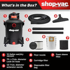Shop-Vac 5761011 10 Gallon Wet/Dry Shop Vacuum, 4.5 Peak HP, 1.5 Inch Diameter x 7 Foot Hose, 12 Foot Cord, Ideal for Home, Garage, and Workshop Cleaning