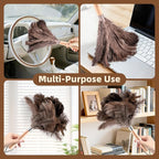 2 Pack Ostrich Feather Dusters with Wooden Handle, 13.5 inch Natural Fluffy Feather Dusters for Dusting Home, Car, Delicate Surfaces, Reusable Soft Cleaning Tools for Ledges, Blinds