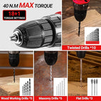 Red Drill Tool Kit Set: 20V Cordless Power Drill Tool Box with Battery Electric Drill Driver for Men Home Hand Repair Basic Toolbox Tools Sets Drills Case