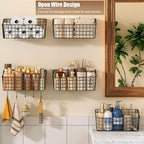 Sonyabecca 4 Pack Hanging Wall Basket for Organizing, Large Wire Basket for Storage Pantry with 5 S Hook+4 Adhesive Hook, Wall Mounted Shelf for Kitchen Bathroom
