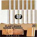 Aheroi Natural Dish Sponge, 32 Count FSC Certified Plant-Based Biodegradable Compostable Kitchen Sponges for Dishes Bulk, Organic Eco Friendly Cleaning Sponge for Bathroom, Household, Non Scratch