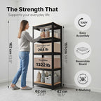 HOMEDANT House 24.4" W 5 Tier Heavy Duty Garage Shelving Adjustable Metal Rack Storage Shelves Standing Shelf Unit Organizers Pantry Closet Office Black 1Pack