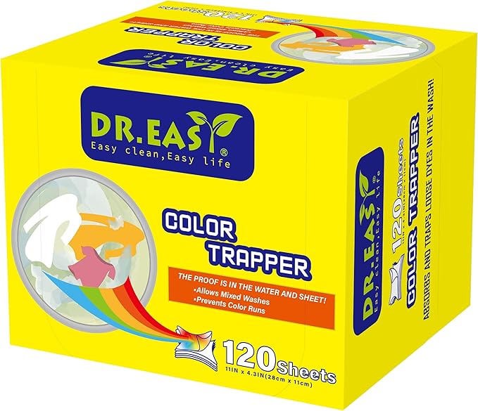 DR.EASY Color Trapper sheets for Laundry 120ct,remove dyes,fluorescent & heavy metals,maintain original color,Special Pores Texture absorb dyes more & faster,unscented,no Chemicals,safe in dryer