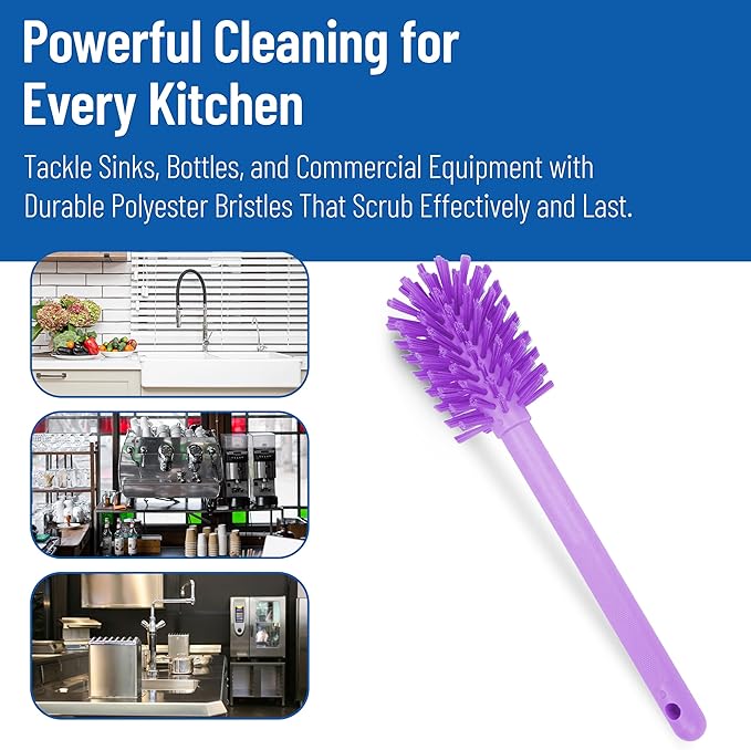 SPARTA Large Water Bottle Brush Ideal for Wide-Mouth Jars, Bottles and Tumblers, Dishwashing Tool with Handle for Home and Commercial Kitchens, Plastic, 12 Inches, Purple, (Pack of 6)