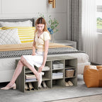 Garden 4 you Shoe Storage Bench, Cubby Shoe Rack with 12 Cubbies, 3-Tier Wood Shoe Rack Organizer, Shoe Organizer Cabinet for Entryway, Hallway, Closet and Garage, Grey