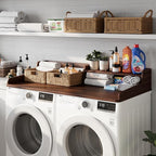 Washer Dryer Countertop, Laundry Wood 2 Tier Shelves Topper with Edge, 54" W x 26.7" D Cover Guard Organizer for Washer and Dryer Laundry Hamper Counter Storage Organization Brown Wood