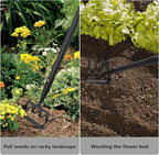Hoe Garden Tools, 37-49 Inch Gardening Tools for Weeding, Stirrup Hoe Long Handle for Yard Weed Puller, Scuffle Hula Adjustable Weeding Loop Hoe for Lawn, Vegetable, Soil, Planting Black