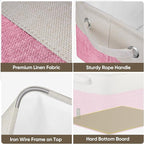 BALEINE 3 Pack Fabric Storage Bins for Shelves, Linen Storage Baskets for Organizing, Decorative Closet Bins for Clothes, Home (Pink, 15''x11''x9.5'')