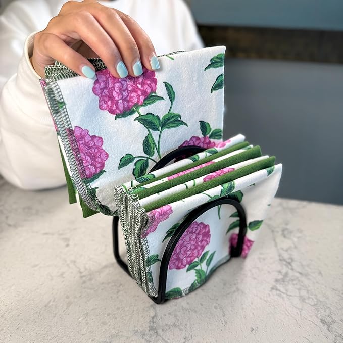 Reusable Paper Towels - 10 PACK - Roll of Washable Cotton Cloth Paper Towels - Paperless Reusable Napkins Cloth Washable - Absorbent + Long Lasting - Zero Waste Products - (Pink Hydrangea)