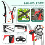 Outvita Manual Pole Saw, 26 Feet Extendable Tree Pruner with Knives and Storage Pocket, Sharp Steel Blade and Scissors High Branches Trimming for Pruning Palms and Shrubs