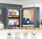 ULIFHOME P8C Max Heavy Duty Clothes Rack（With Extended Width Design） Rolling Clothing Racks for Hanging Clothes with Lockable Wheels，51.2" W x 15.8" D x 80.5" H，Load 700LBS，Black Rack with Grey Cover