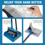 JEHONN Dustpan and Brush Set, 54 inches Long Handle Swivel Broom, Upright Foldable Dust Pan with Comb Teeth for Home Kitchen Lobby Indoor Floor Cleaning(Blue)