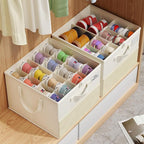 NestOrganix 2 Pack Shoe Organizer for Closet, Large Shoe Box Storage Containers, Foldable Shoe Storage Organizer Box Bin with Adjustable Dividers and Clear Cover, Space Saving Shoes Holder, Beige