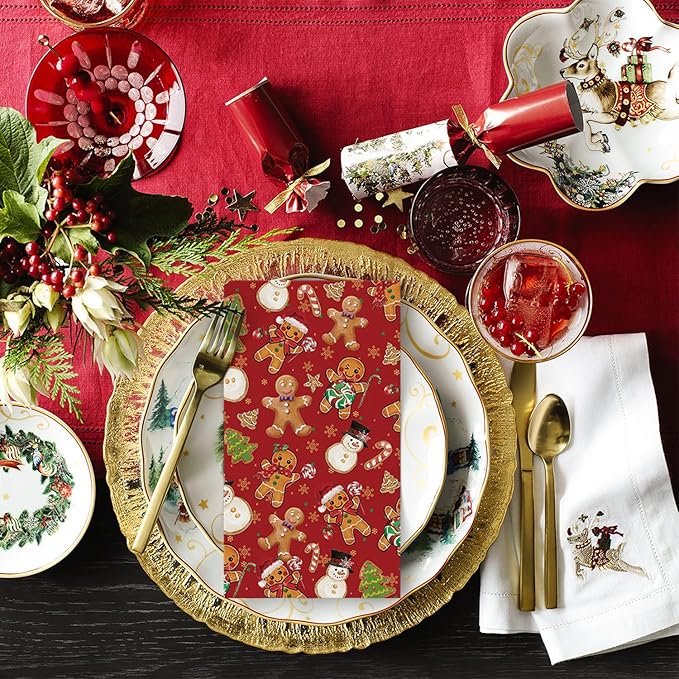 Horaldaily 50 Christmas Disposable Paper Decorative Guest Napkins, Gingerbread Man Hand Towel for Party Lunch Dinner Kitchen Bathroom