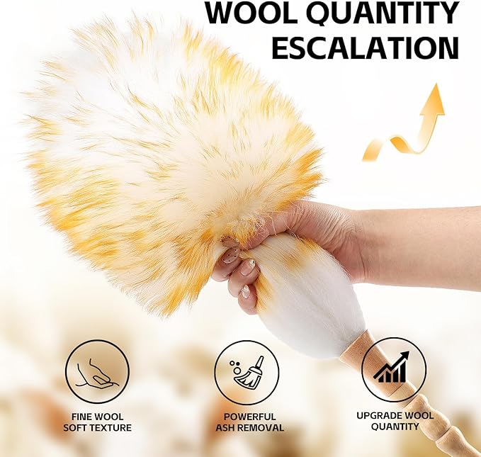 Lambswool Duster for Cleaning with Solid Wooden Handle Leather Hang Strap 19.6 inch Natural Feather Duster for Cleaning Ceiling Fans Window Blinds Computer Furniture(2 Pack)
