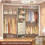 iSunirm 8FT Closet System, 96'' Closet Organizer System with 3 Hanging Rods, Wall Mount Bedroom Wardrobe with 3 Drawers Walk-in Closet, Adjustable Garment Rack from 5 to 8FT(Cut to Fit), White Oak