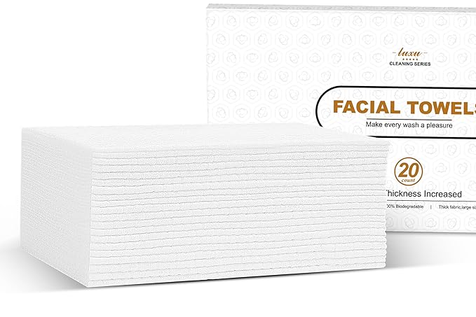 Disposable Face Towel,Biodegradable Facial Towels 9.8"×9.8",20 Count Extra Thick Soft Large Travel Clean Facial Towels Plant Fiber Facial Washcloth Dry Wipes for Sensitive Skin,Travel,Makeup Remover