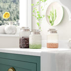 Le'raze Food Storage Containers with Airtight Lids - Retro Design - Pantry Organization, Glass Canisters Storage for Cookies, Tea, Sugar, Candy Jars, Sugar Packet, Set of 3