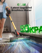 Hotanime Cordless Vacuum Cleaner, 650W 50KPa 70‑Min Powerful Stick Vacuum, Self-Standing Lightweight Cordless Vacuum for Home, Pet Hair, Hardwood Floors, Carpet & Car, LED Touch Display