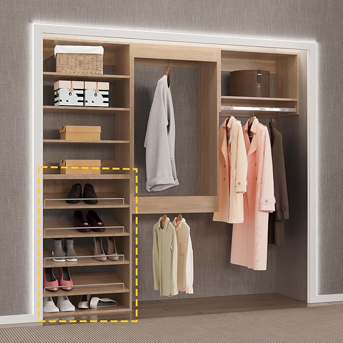 MODCART Shoe Shelf Short Tower Closet Unit, Modular Closet System, Wood Closet System Organizer with Storage for Walk In Closets, Clothing Rack for Hanging Clothes, Bedroom, Wood, 25.5"W