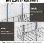 Epicano Anti-Swing Hanging Shower Caddy Stainless Steel 304, Over Head Shower Caddy Rustproof with hooks for Towels, Sponge and more, Chrome