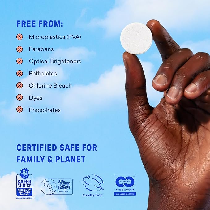 BLUELAND Laundry Detergent Tablets, 60 Count, Spring Bloom Scent, Plastic-Free Eco-Friendly Pods, Sheets, Liquid Alternative - Safe for Sensitive Skin, Gentle
