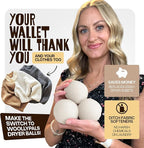 WoollyPals Dryer Balls (6-Pack, XL Size) - 100% New Zealand Wool - No More Dryer Sheets - Eco Dryer Balls - Reusable - Softens Laundry - Reduces Drying Time & Static - with Storage Bag (Plain White)