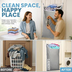Hanging Laundry Hamper Bag XL 40x22", Space Saving over the Door Storage Bags, Behind the Door Hampers for Dirty Clothes & Wall Mounted Basket for Bathroom, Organizer for Small Room Spaces RV