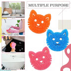 3 Pcs Dual Sided Scrub Sponge Multi Functional Cute Temperature Sensitive Non Scratch Dish Sponge for Washing Dishes Kitchen Bathroom(Cat,Pink, Orange, Blue)
