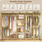 ONBRILL F5 Extra Large Industrial Pipe Clothing Rack, Freestanding Portable Closet Organizer System with Shelves & Hanging Rods, 88.6'' Wide Heavt Duty Clothes Rack, Max Load 1300lbs, Gold