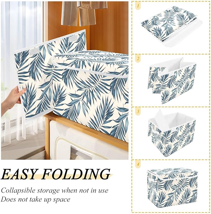 senya Large Storage Bins with Linen Collapsible Foldable Storage Cubes Fabric Closet Organizer Containers box with Flip-Top Lid for Home Bedroom Office 16.7 x 12.6 x 11.8in (Tree)