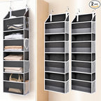 ULG 2 Pack Small Over Door Organizer with 4 Large Pockets 8 Mesh Side Pockets, Hanging Storage Organizer with Clear Window Kids Toys Deep Gray