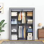 Portable Closet, Wardrobe Closet with 10 Storage Shelves and 2 Hanging Rods, Non-Woven Fabric Cover, 52.4 x 18.1 x 66.6 Inches Closet Organizer for Bedroom, Gray