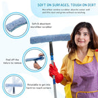 Window Squeegee with Scrubber for Home and Outdoor Glasses Cleaning, 6 Ft Long Handle 2 in 1 Professional Window Washing Kit with Replacement Rubber Blade, Car Windshield Cleaner Tool