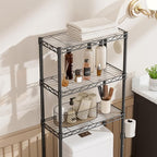 SINGAYE Over The Toilet Storage Shelf：3-Tier Bathroom Organizer and Storage Shelf with Adjustable Shelf and Basket Freestanding Space Saver Above Toilet for Room Black