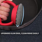 Cast Iron Cleaner Scrubber with Heavy Duty Handle, 3mm Welded Chain Mail Scrubber for Pan Pot Grill- Small Ring Chainmail Grill Scrubber Metal Scrub Sponge Skillet, Oven, Griddle, Wok Cleaning Brush