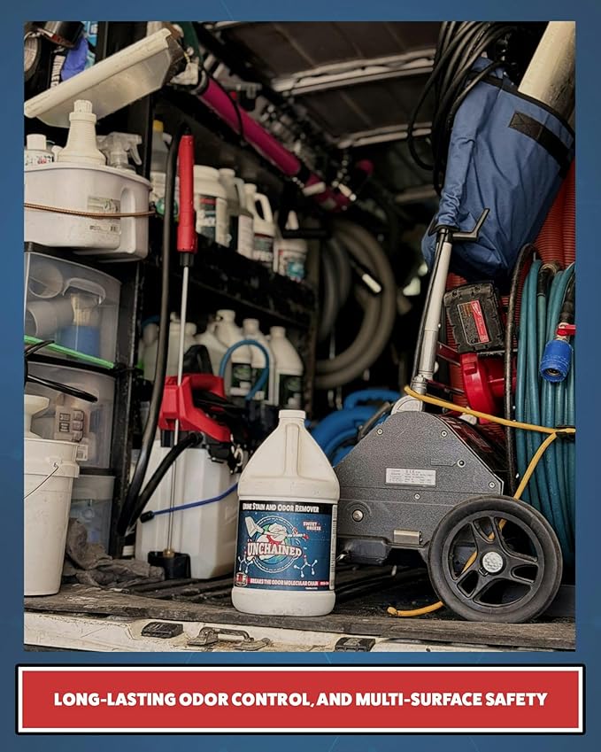 Unchained Urine Stain & Odor Remover Liquid Concentrate - Oxygen Based Odor Control Formula, Pet Smell Eliminator, Ideal for Carpets, Concrete, or Furniture, Sweet Breeze, 1 Gallon