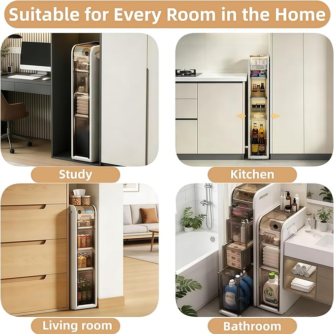 Slim Bathroom Storage Cabinet with Drawers,Narrow Bathroom Storage Cabinet,Mobile and Installation-Free,Perfect for Small Space Bathroom,Living Room,Kitchen,Toilet (A-4Tiers)