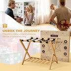 Fully Assembled 26.77" Luggage Stand, Bedroom, Hotel - Natural Bamboo Suitcase Stand, Foldable with 2 Layers - Luggage Racks for Suitcases, up to 165 lbs