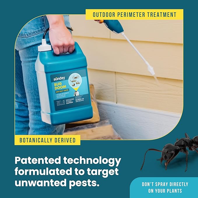 Sunday Bug Doom - Home Insect Spray - Outdoor Insect Repellent - Botanically Derived Formula - 1 Gallon Bottle & Wand Sprayer