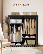 CASAMAYA Portable Closet, 61.8 Inch Large Capacity Wardrobe Closet with Cover, Clothes Storage Organizer with Shelves and 2 Hanging Rods, Easy to Assembly, Black PCT222B01