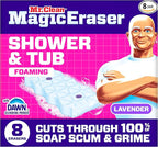 Mr. Clean Magic Eraser Sponge, Bathroom, Shower, Tub Cleaner, Soap Scum Remover, Bathroom Cleaning Supplies, Dawn Cleaning Power with Lavender Scent, Shower & Tub, 8ct