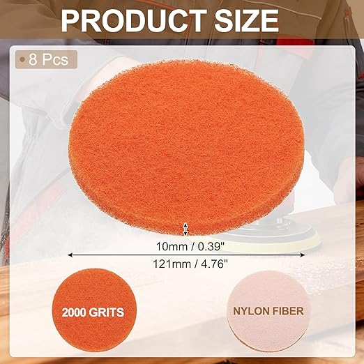 uxcell 8Pcs Scrubber Scouring Pad, 5 Inch 2000 Grits Drill Power Brush Hoop and Loop Scrub Pads Discs Polishing Pad for Household Furniture Automotive Cleaning, Orange